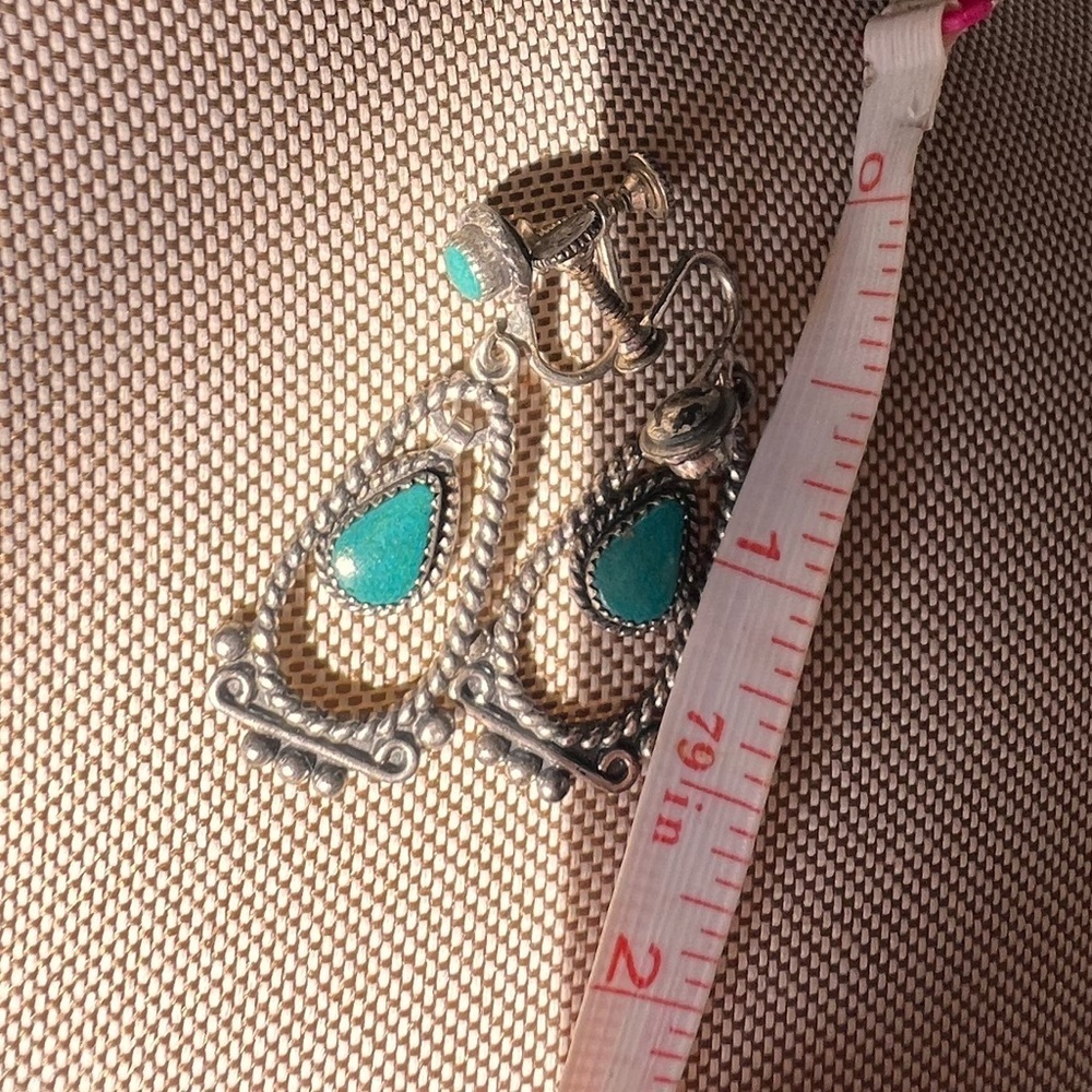 Vintage Turquoise zuni native American Silver Screw Back Earrings Southwestern - Picture 3 of 5